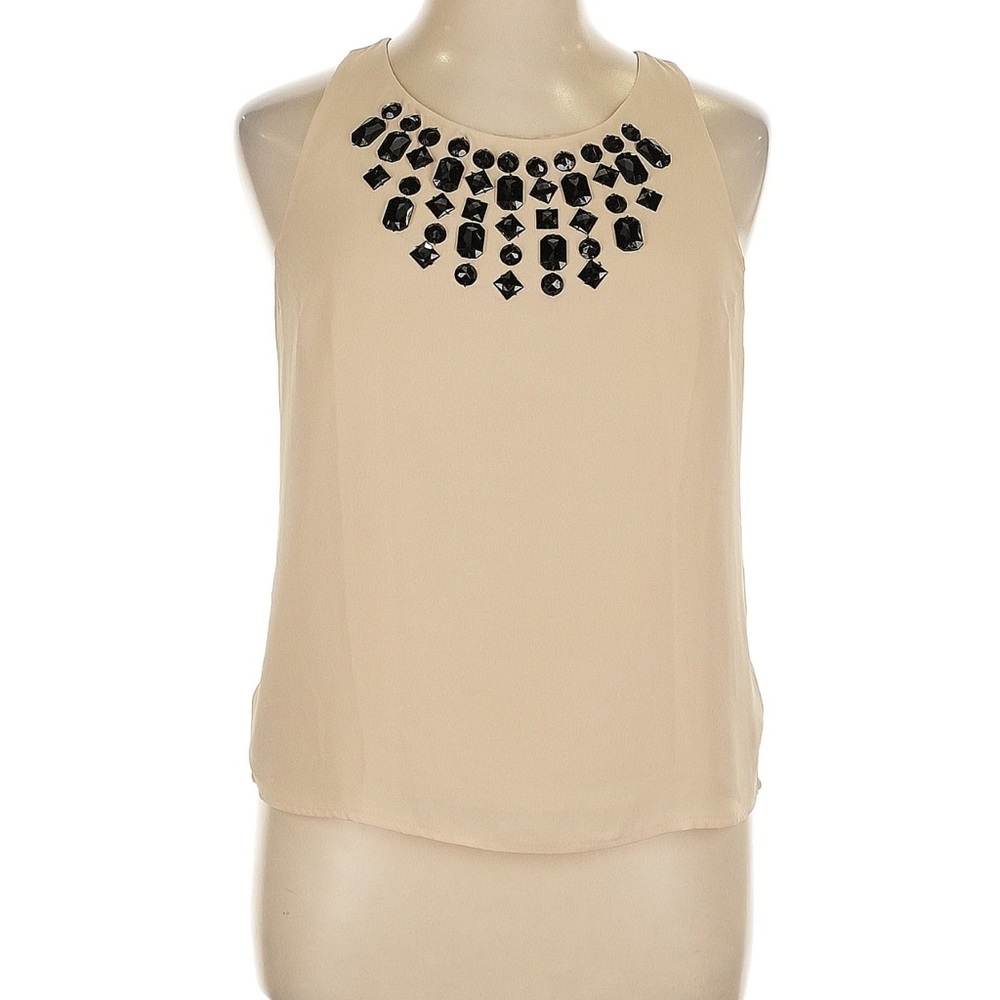 Banana Republic Cream Jeweled Neck Sleeveless Blouse